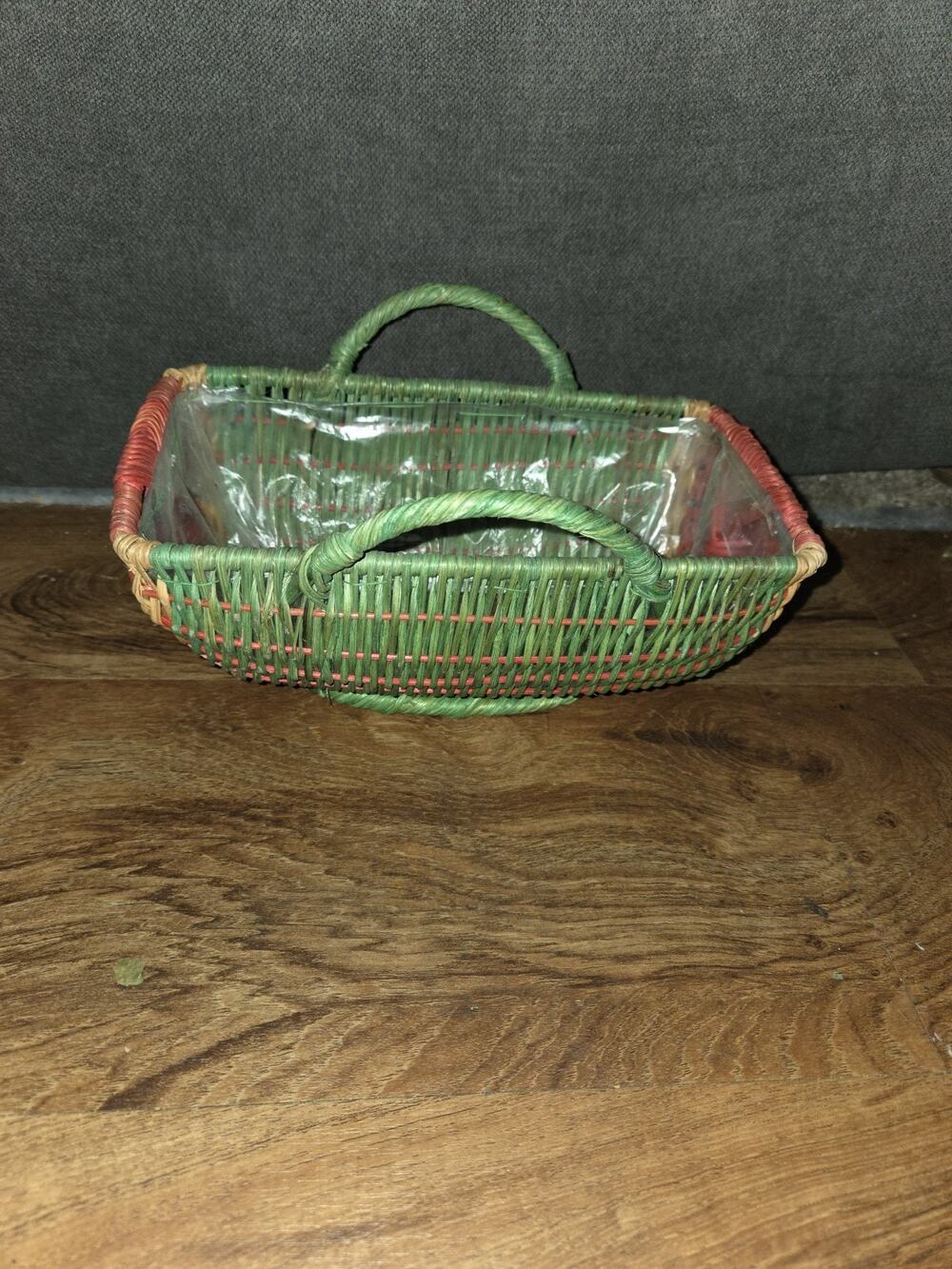 Vintage Watermelon Basket Woven Wicker Picnic Planter Lined